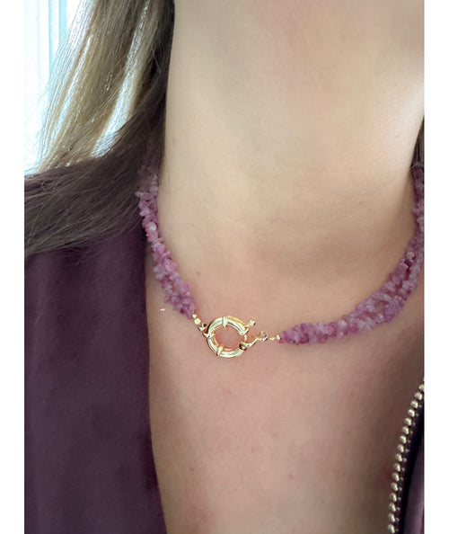 Double Strand Pink Tourmaline Necklace with Gold-Plated Clasp