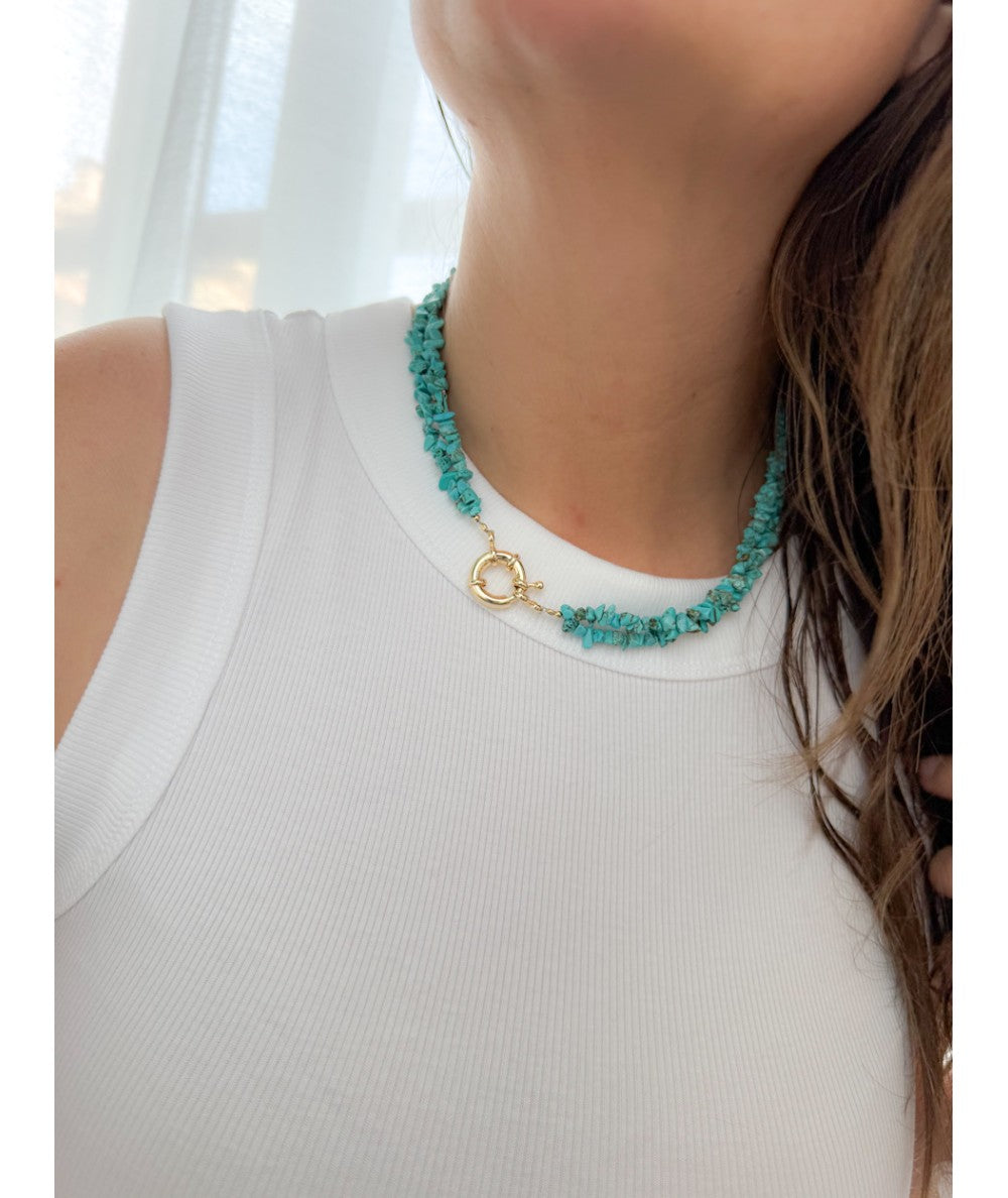 Double Strand Turquoise Necklace with Gold-Plated Clasp