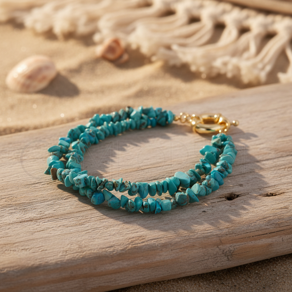 Double Strand Turquoise Bracelet with Gold-Plated Clasp